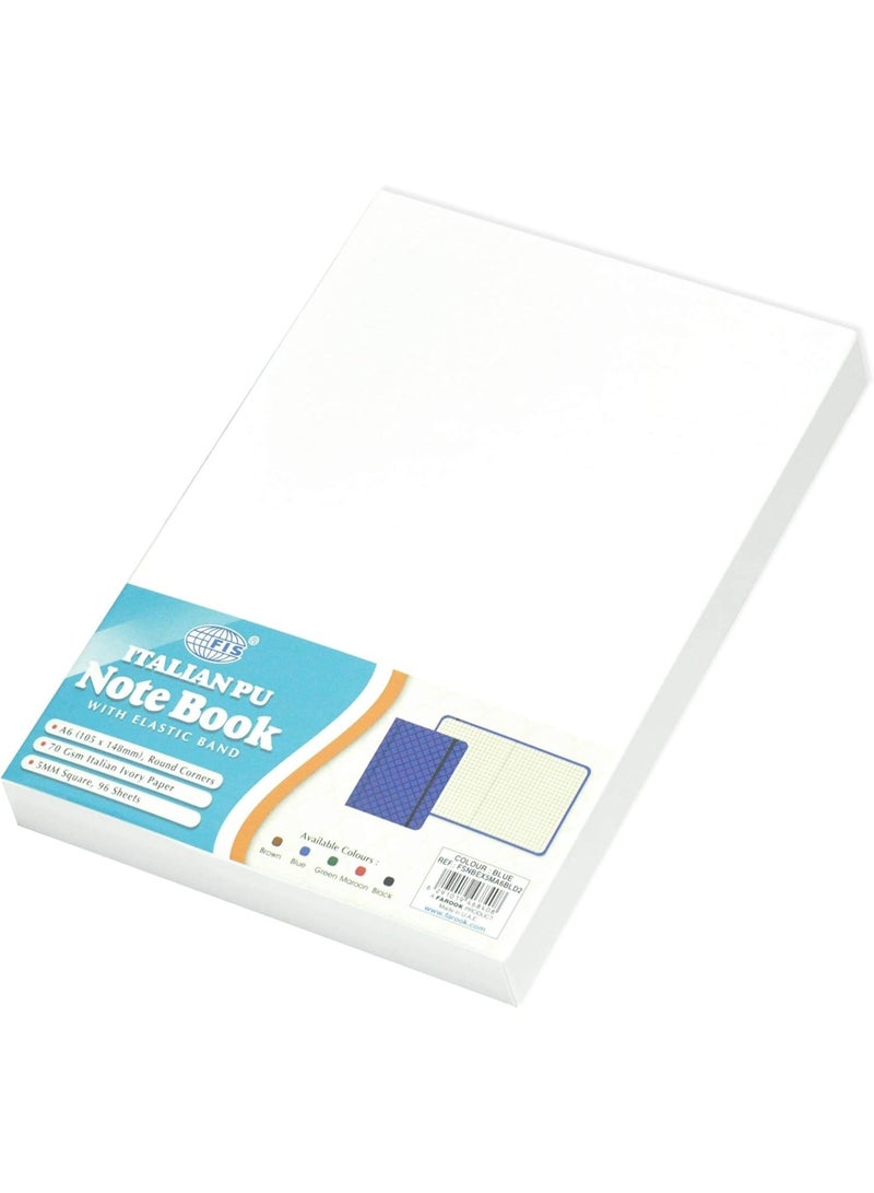 FIS Notebook With Elastic Band Italian PU Cover, Ivory Paper, 5 mm Square, Blue Color, 96 Sheets With Gift Box, A6 Size - Image 2